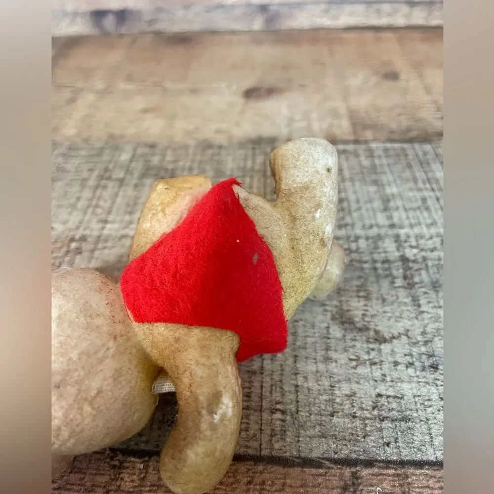 Vintage 1960’s Flocked Teddy Bear Christmas Ornaments-set Of 2 Red Felt/Bow Ties